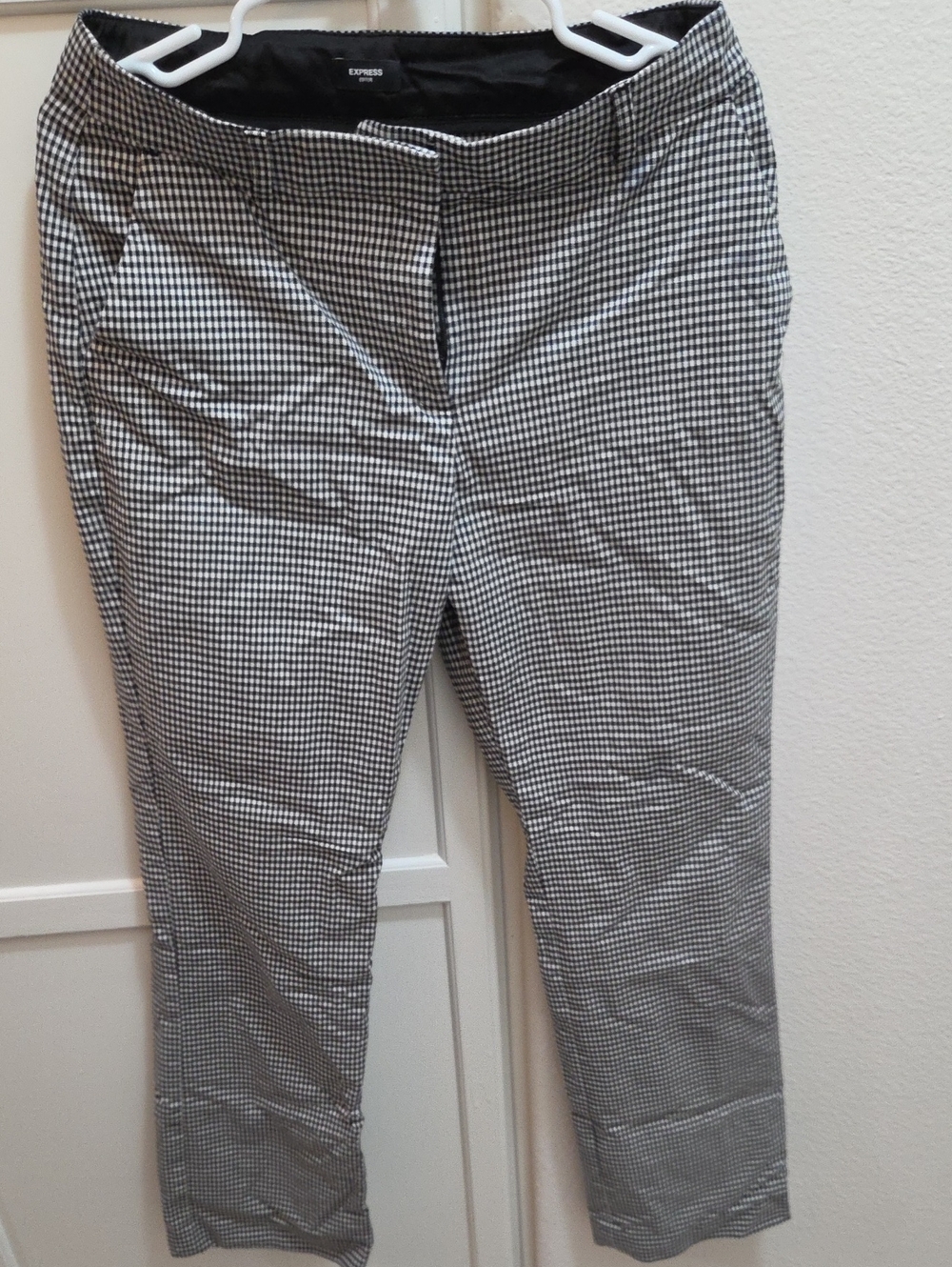 Express Gingham Stretch Cotton Mid Rise Bootcut Pant